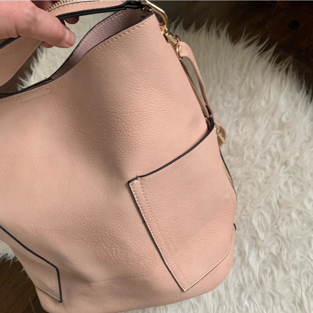 NEW vegan bucket bag nude blush w/ shoulder strap & optional crossbody strap + - Picture 5 of 15
